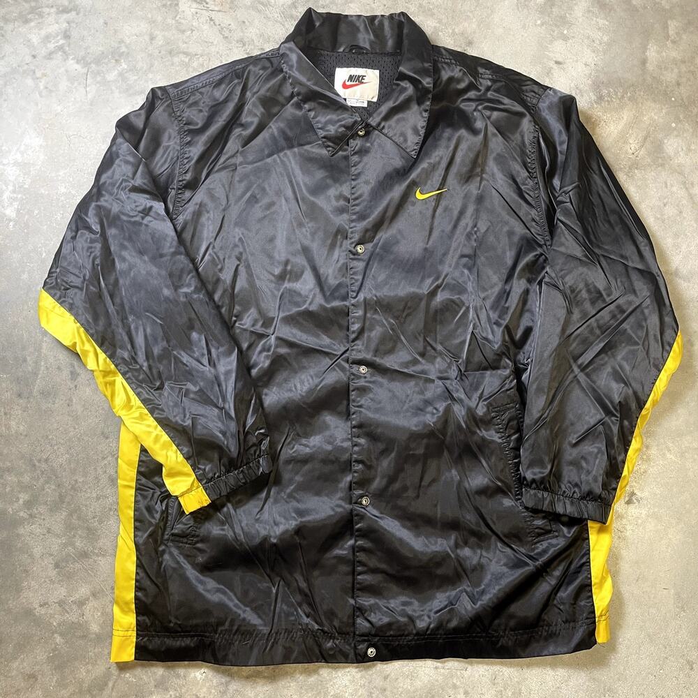 Vintage Nike Black and Yellow Satin Two-Piece Track Suit Men’s XL With Flaws